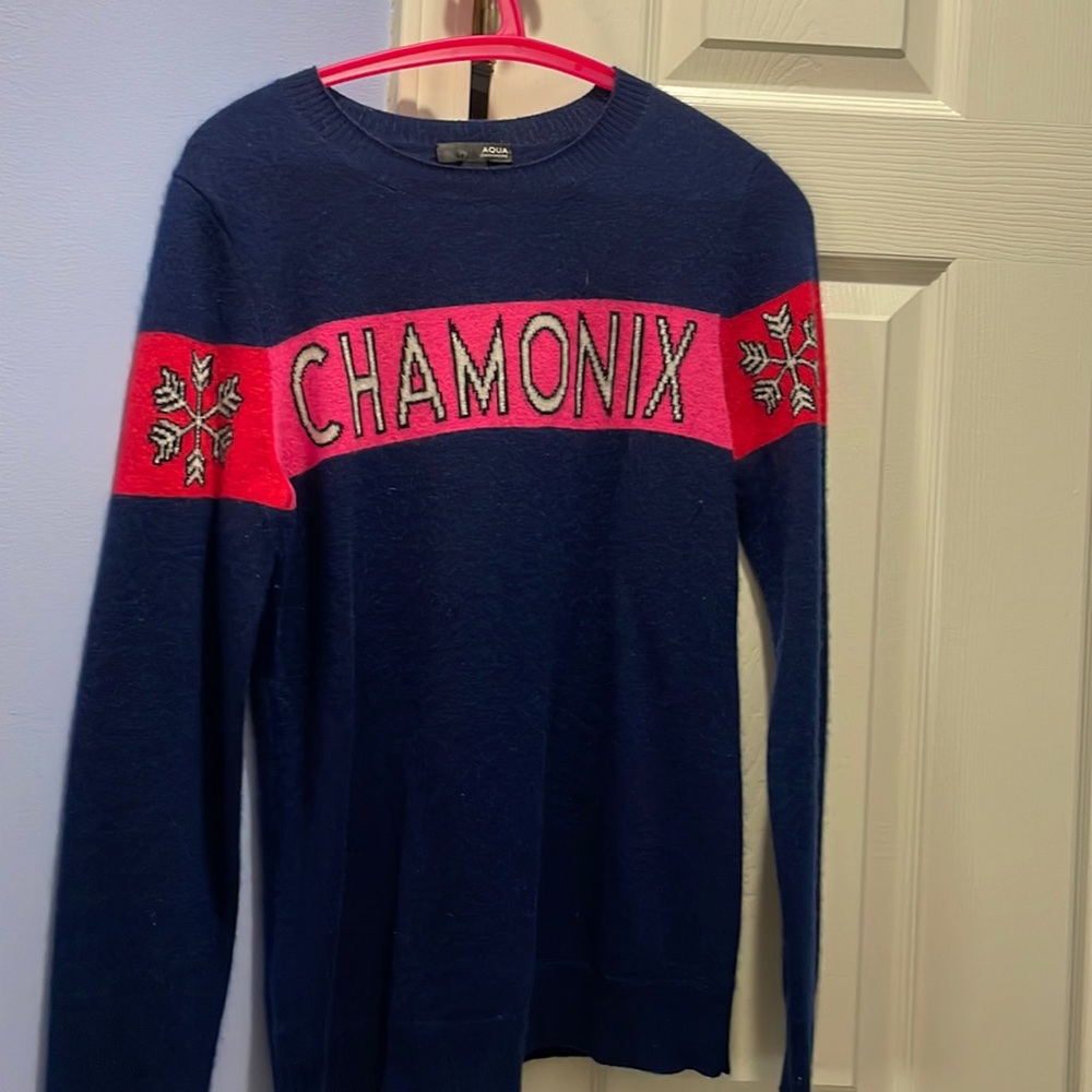 Aqua Navy and Pink Crew Neck Sweater